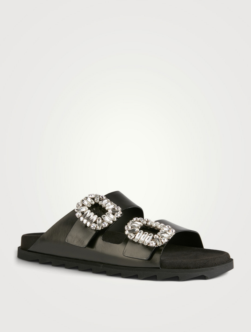 ROGER VIVIER Slidy Viv' Strass Buckle Leather Slide Sandals | Holt ...