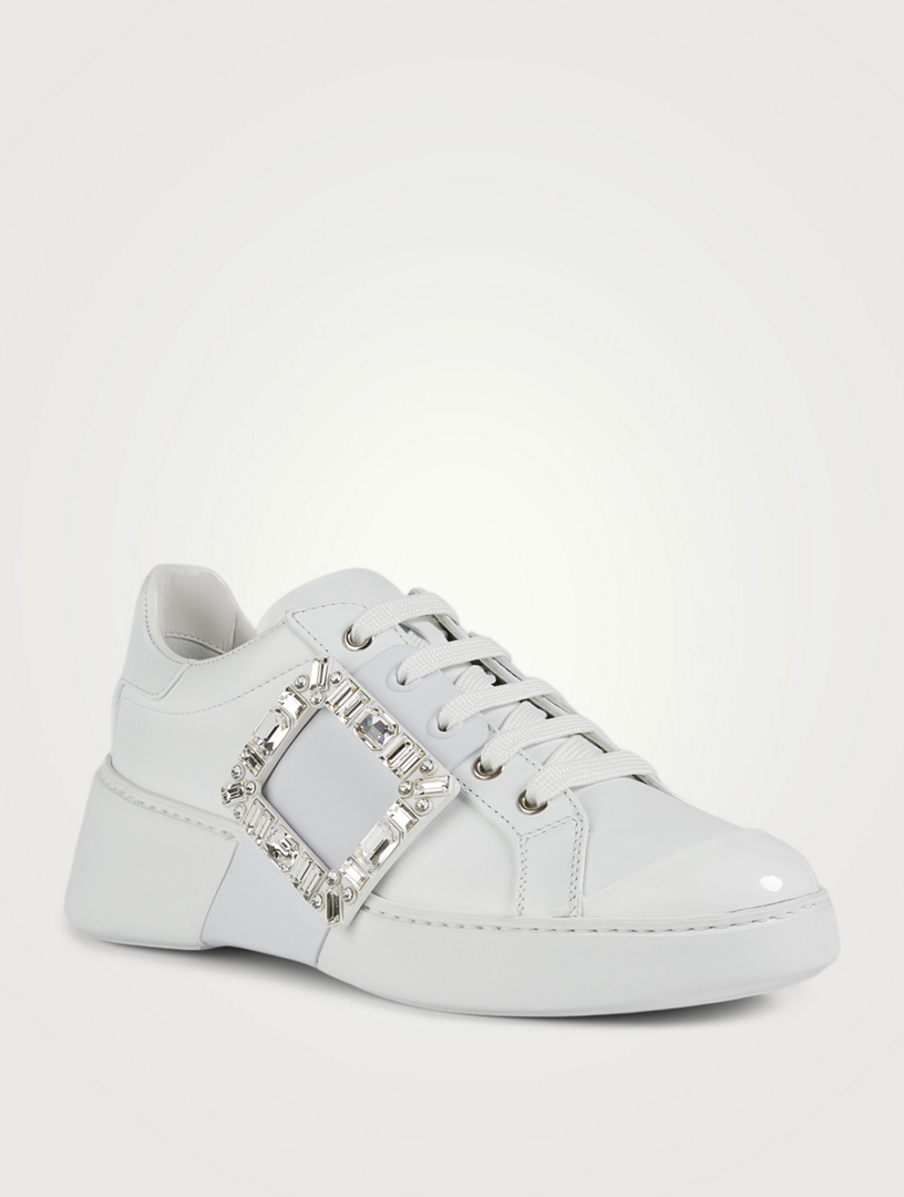 ROGER VIVIER Viv' Skate Strass Buckle Leather Sneakers | Holt Renfrew