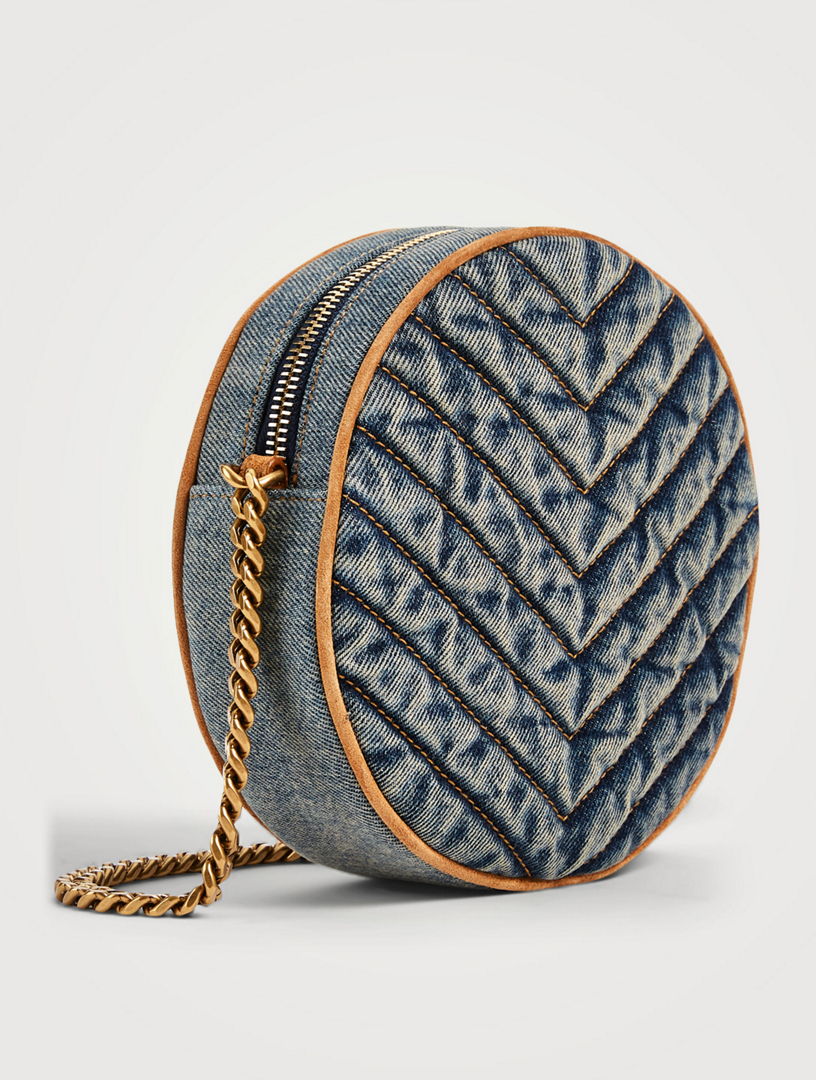 SAINT LAURENT Vinyle YSL Monogram Round Denim Crossbody Bag Holt