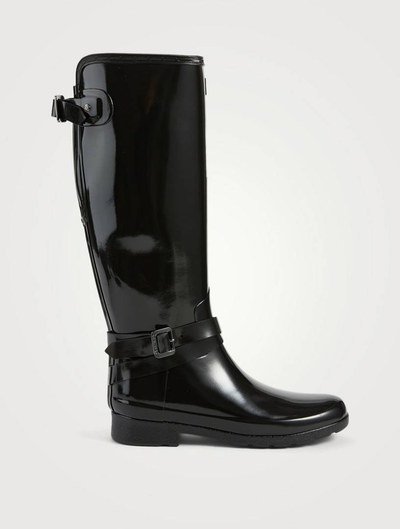 HUNTER Refined Back Adjustable Gloss Rubber Knee-High Boots | Holt ...
