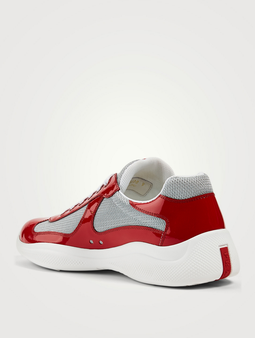 PRADA America's Cup Patent Leather And Mesh Sneakers | Holt Renfrew Canada