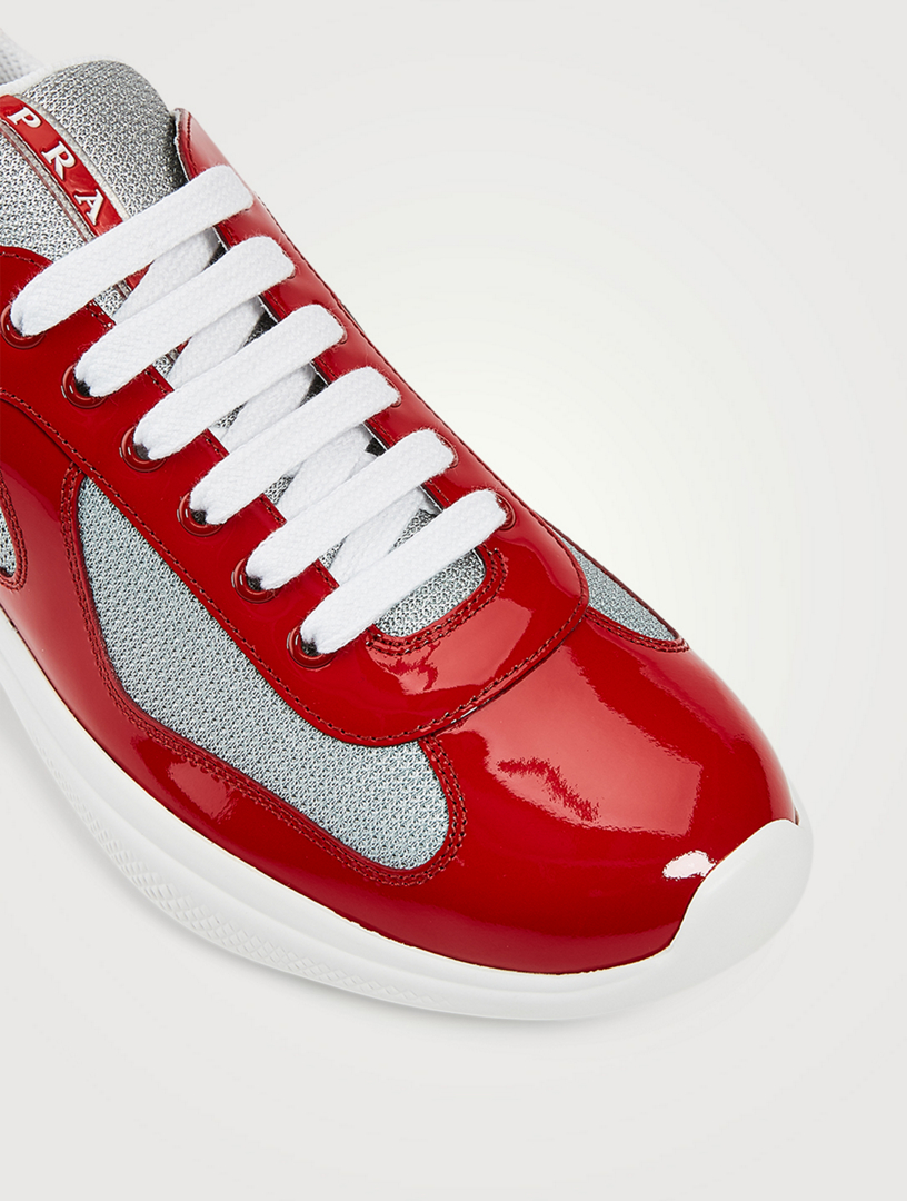 PRADA America's Cup Patent Leather And Mesh Sneakers | Holt Renfrew Canada