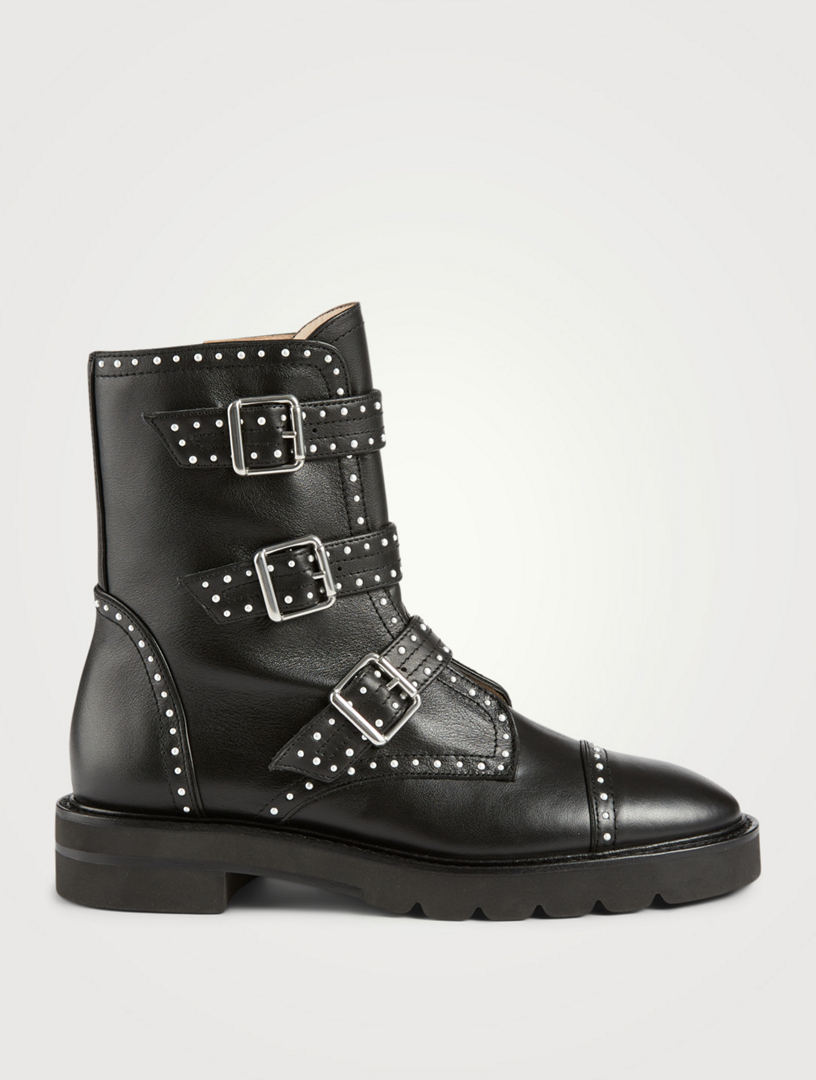 STUART WEITZMAN Jesse Lift Leather Ankle Boots With Pearl Studs | Holt ...