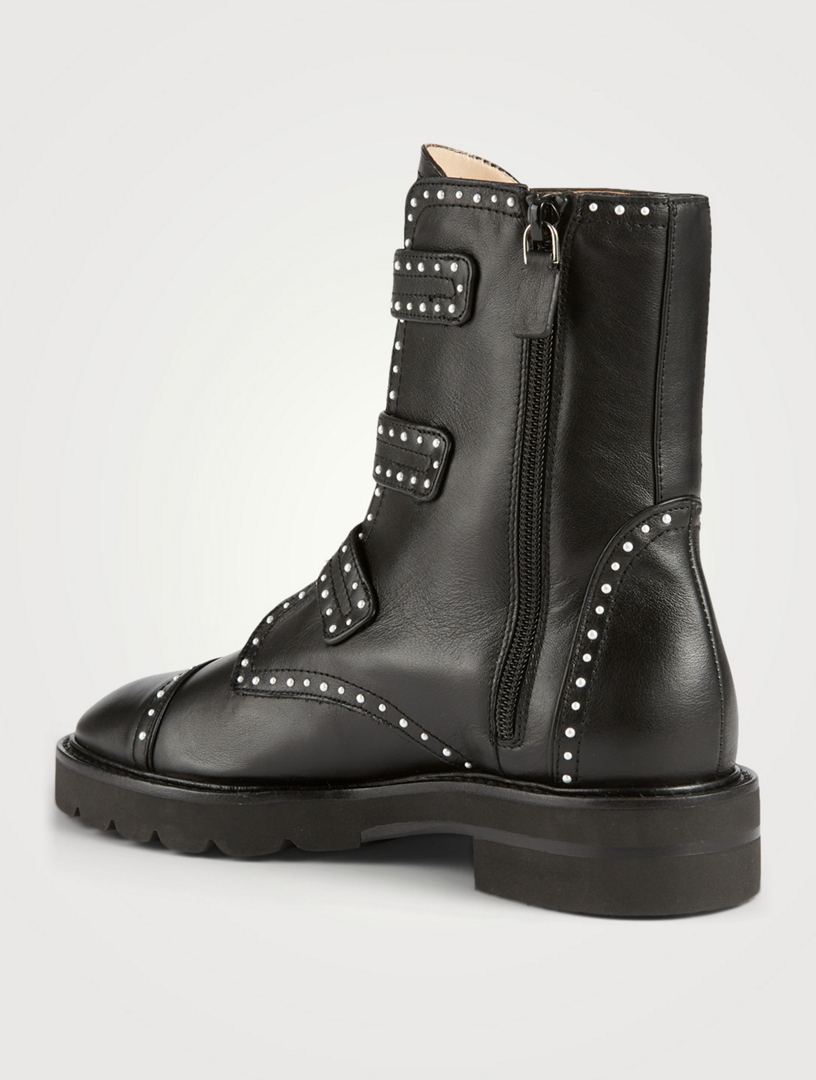 STUART WEITZMAN Jesse Lift Leather Ankle Boots With Pearl Studs | Holt ...