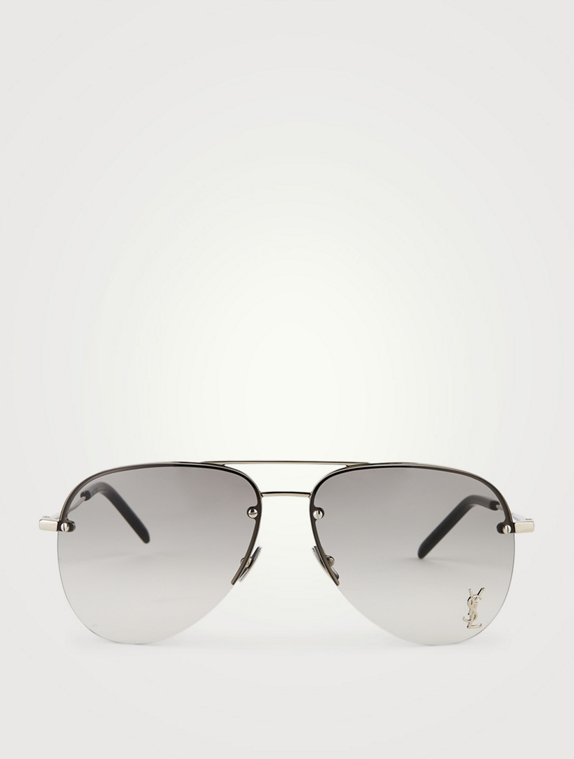 SAINT LAURENT Classic SL 11 YSL Monogram Aviator Sunglasses | Holt ...