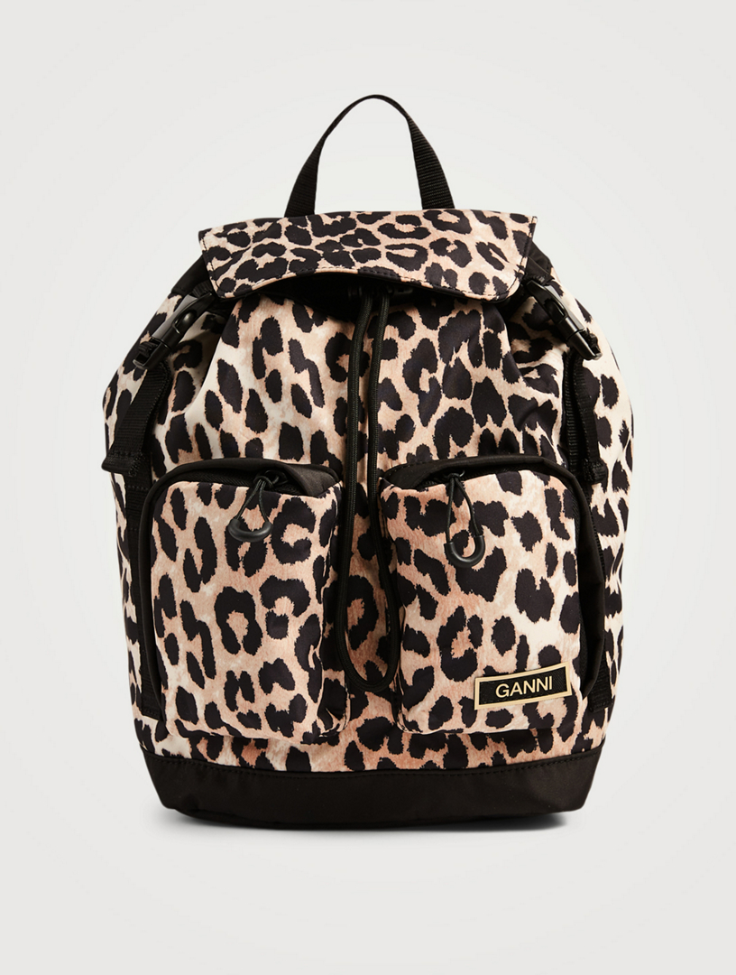 GANNI Small Recycled Tech Fabric Backpack In Leopard Print Holt