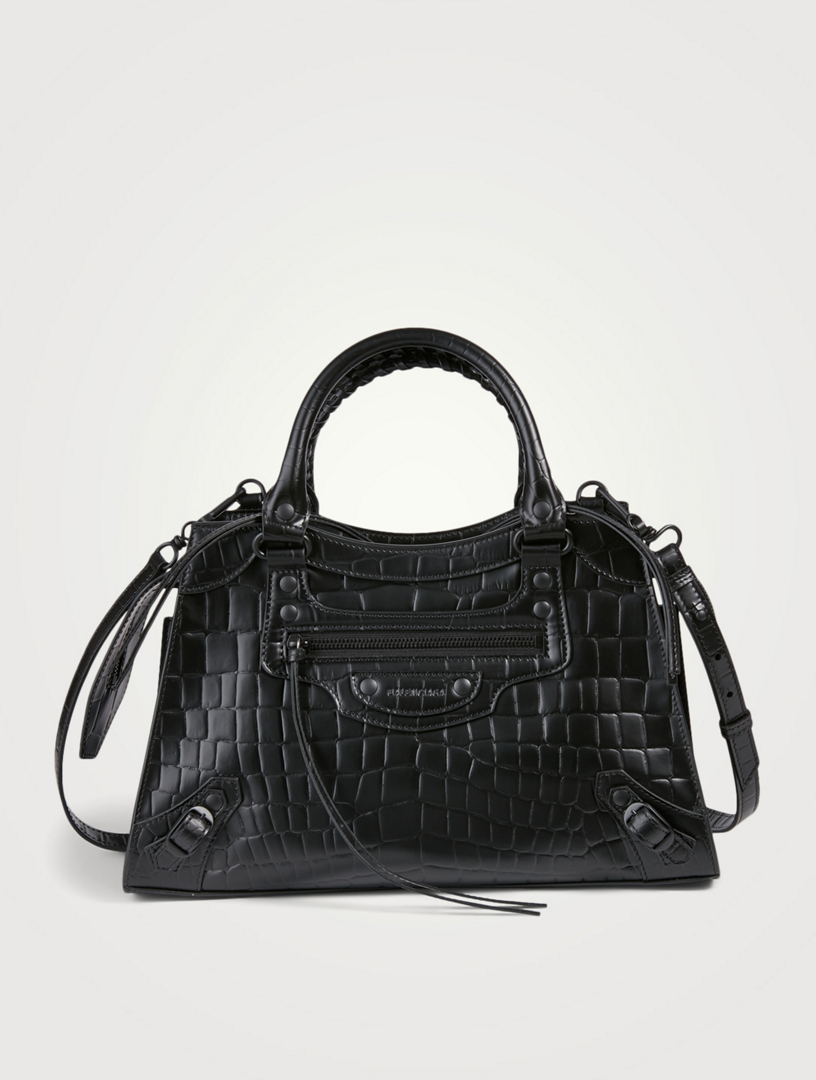 BALENCIAGA Small Neo Classic Croc-Embossed Leather City Bag | Holt ...