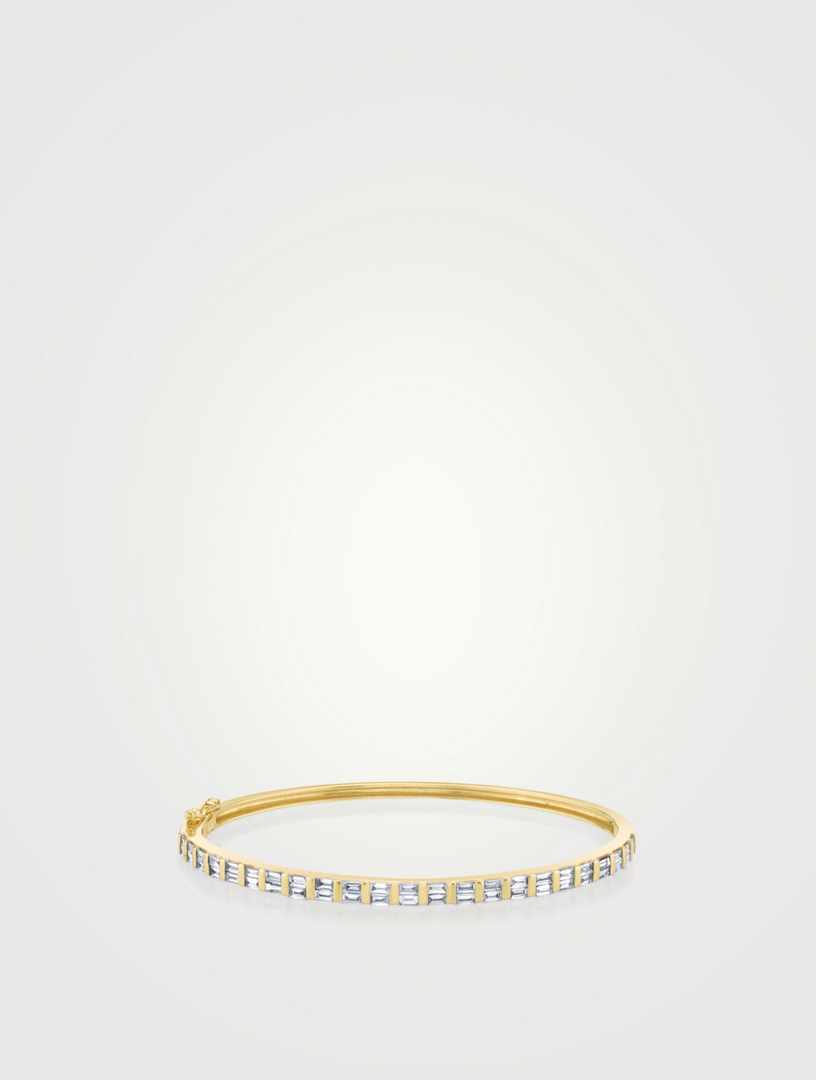 18K Gold Half Baguette Bangle Bracelet With Diamonds