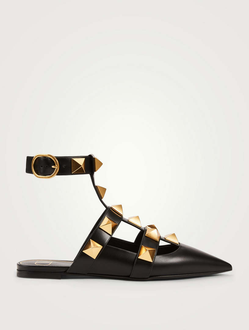 VALENTINO GARAVANI Roman Stud Leather Ankle-Strap Ballet Flats | Holt ...