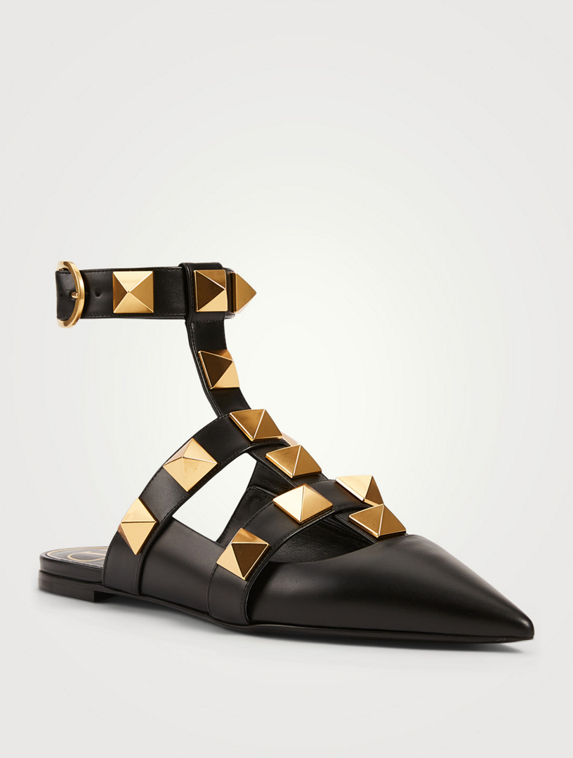 VALENTINO GARAVANI Roman Stud Leather Ankle-Strap Ballet Flats | Holt ...