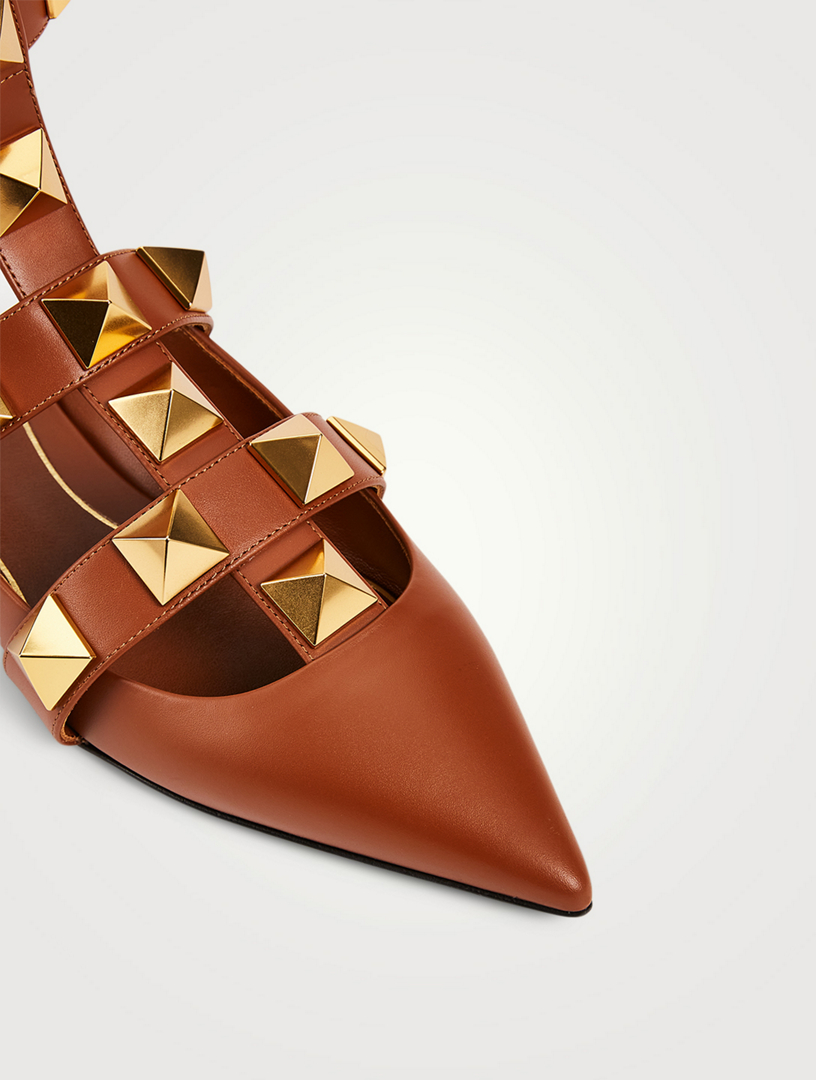 valentino roman stud ankle strap flat