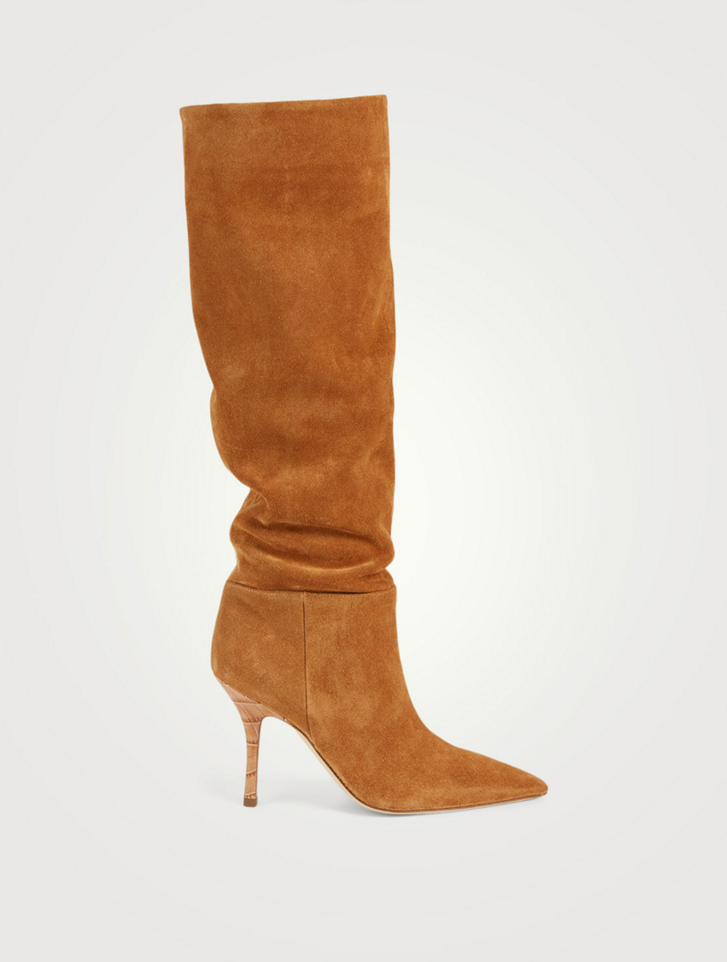 PARIS TEXAS Mama Wide Slouchy Suede Heeled Knee-High Boots | Holt ...