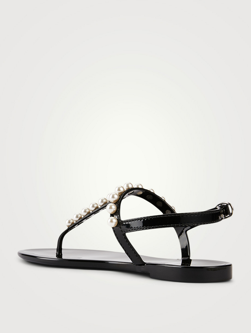 STUART WEITZMAN Goldie Jelly Slingback Thong Sandals With Pearls | Holt ...