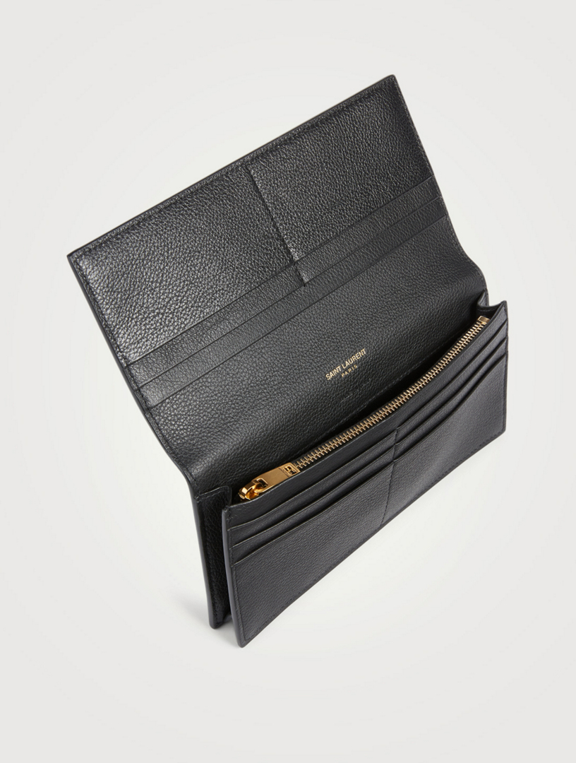 SAINT LAURENT Tiny YSL Monogram Flat Leather Continental Wallet Holt