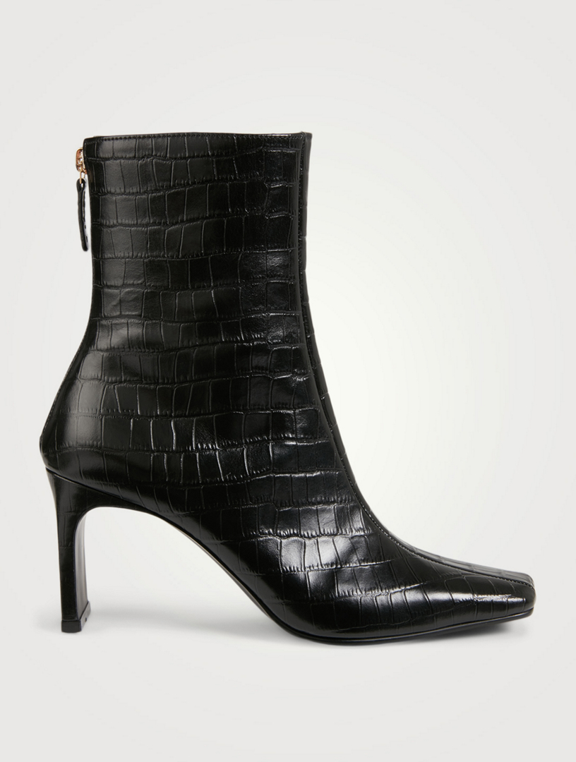 croc embossed leather ankle boots