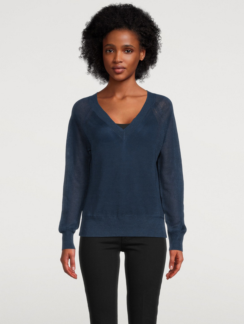 WHITE + WARREN Linen V-Neck Sweater | Holt Renfrew Canada