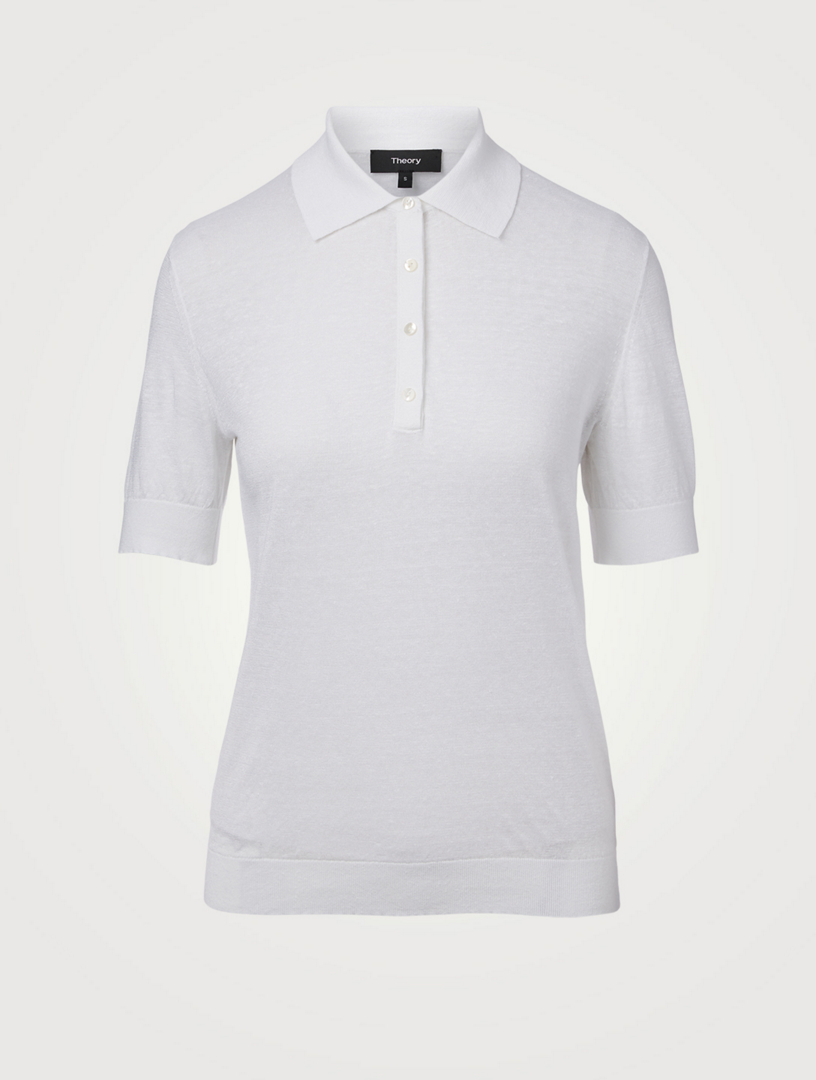 THEORY Linen-Blend Short-Sleeve Polo Sweater | Holt Renfrew Canada