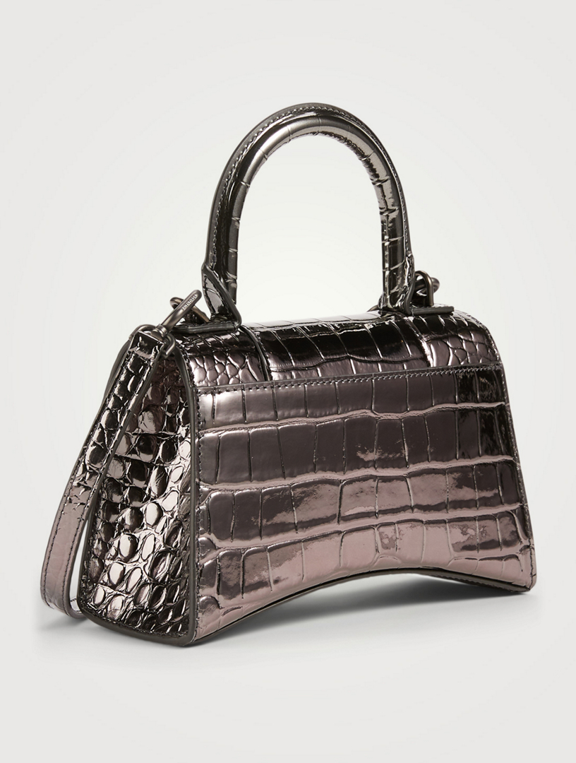 BALENCIAGA XS Hourglass Metallic Croc-Embossed Leather Top Handle Bag | Holt Renfrew Canada