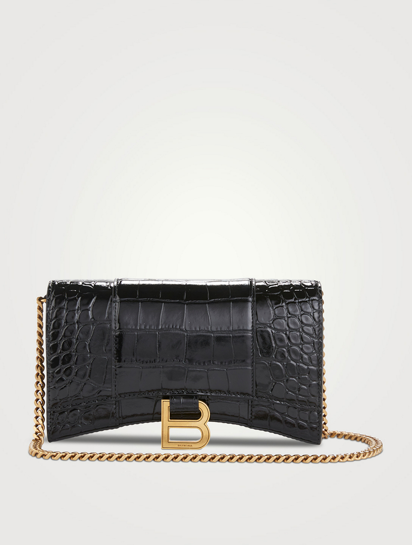 women's hourglass wallet on chain in black