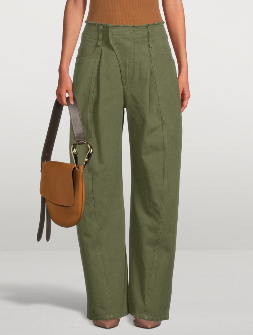 CHLOÉ Cotton Wide-Leg Pants Women's Green