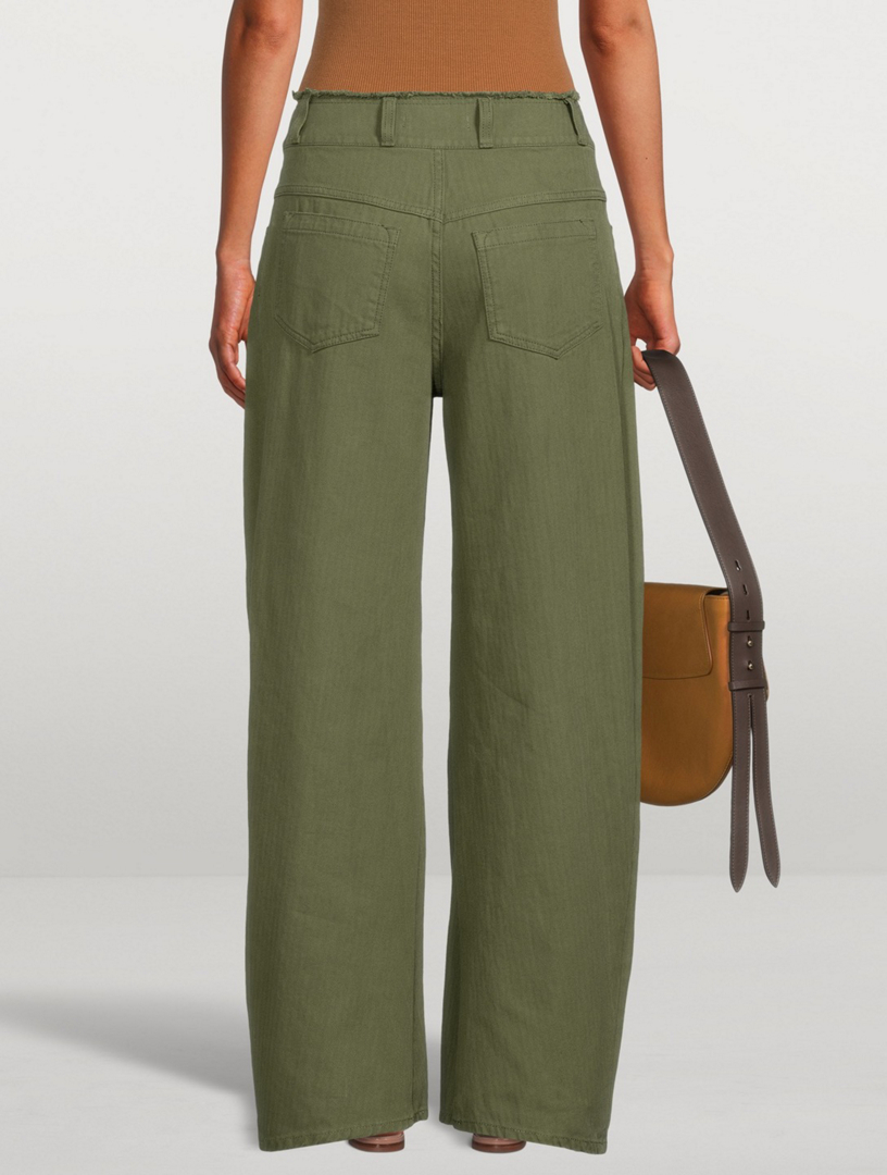 CHLOÉ Cotton Wide-Leg Pants Women's Green