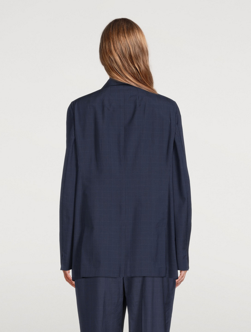AKRIS Silk Seersucker Blazer In Plaid Print Women's Blue