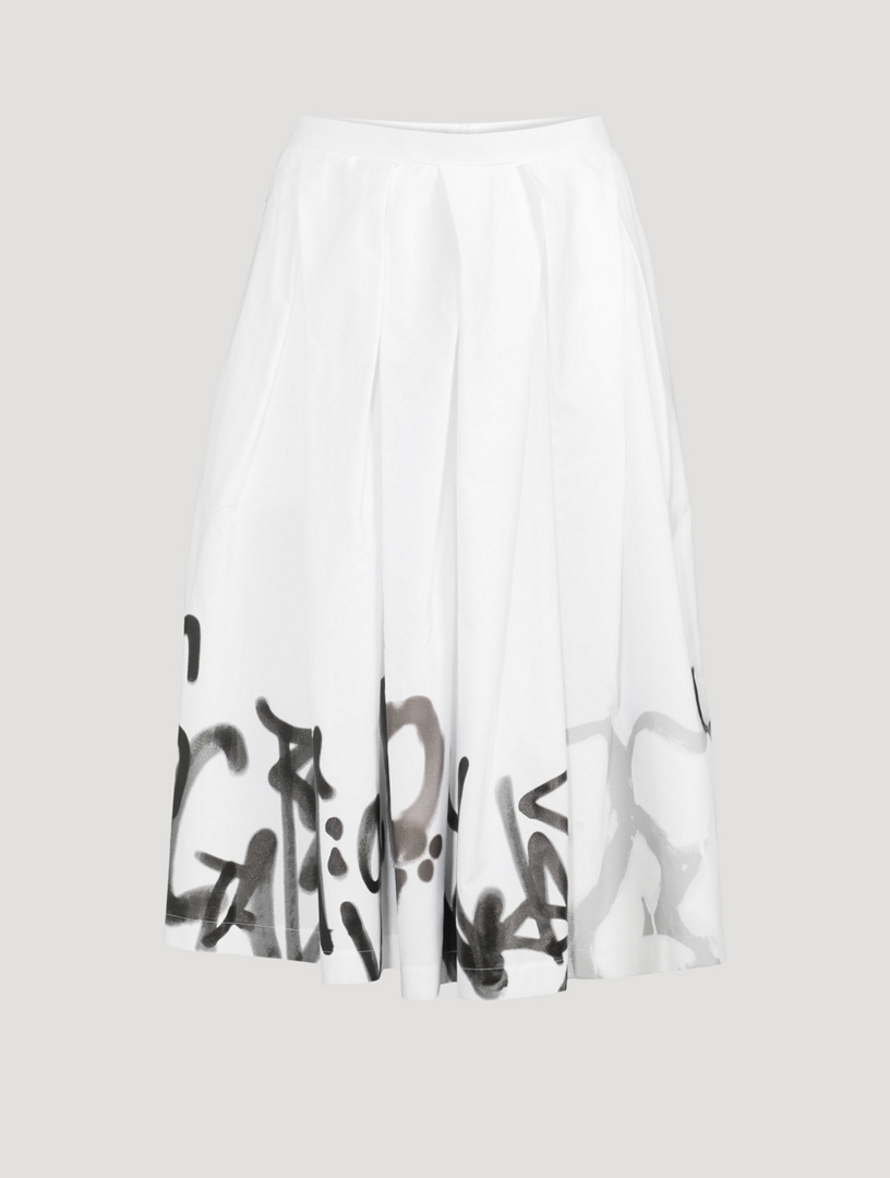 COMME DES GARÇONS Cotton Midi Skirt In Graffiti Paint Women's White