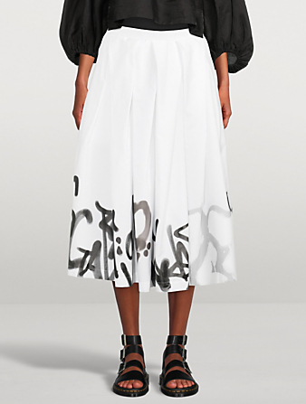 COMME DES GARÇONS Cotton Midi Skirt In Graffiti Paint Women's White