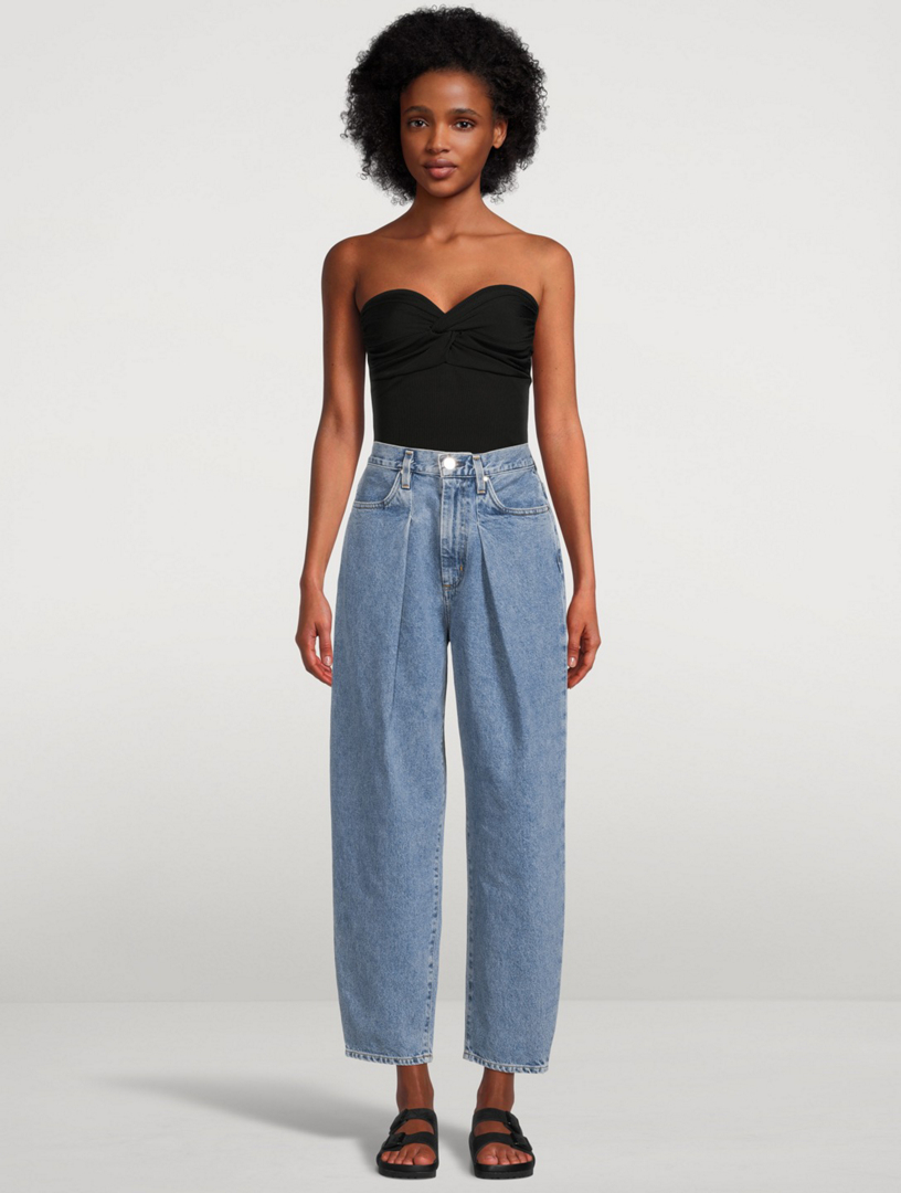 GOLDSIGN Pleat Curve High-Waisted Jeans Women's Blue