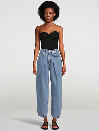 GOLDSIGN Pleat Curve High-Waisted Jeans Women's Blue