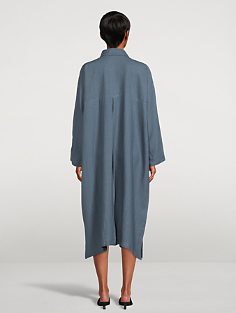 ESKANDAR Linen Long-Sleeve Shirt Dress Women's Blue