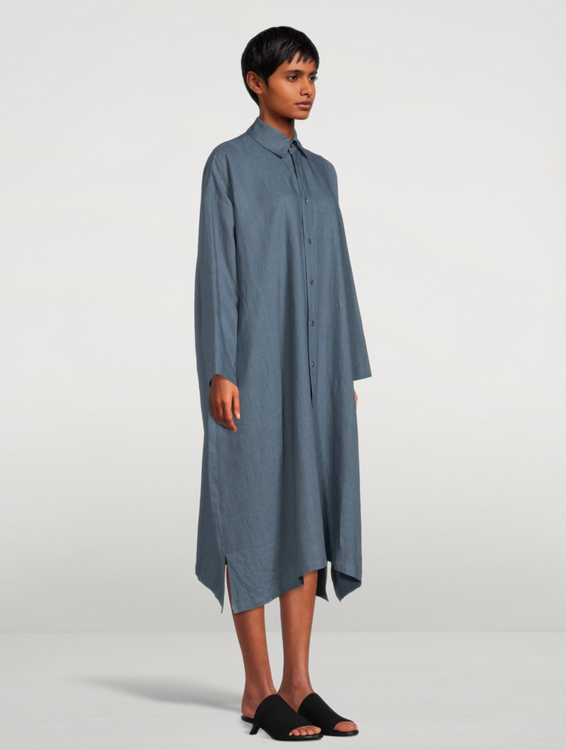 ESKANDAR Linen Long-Sleeve Shirt Dress Women's Blue