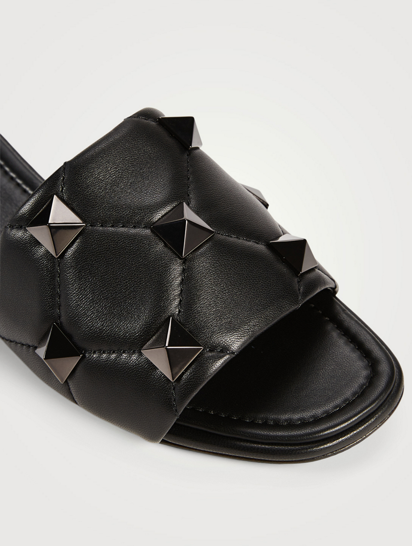 VALENTINO GARAVANI Roman Stud Leather Slide Sandals Women's Black