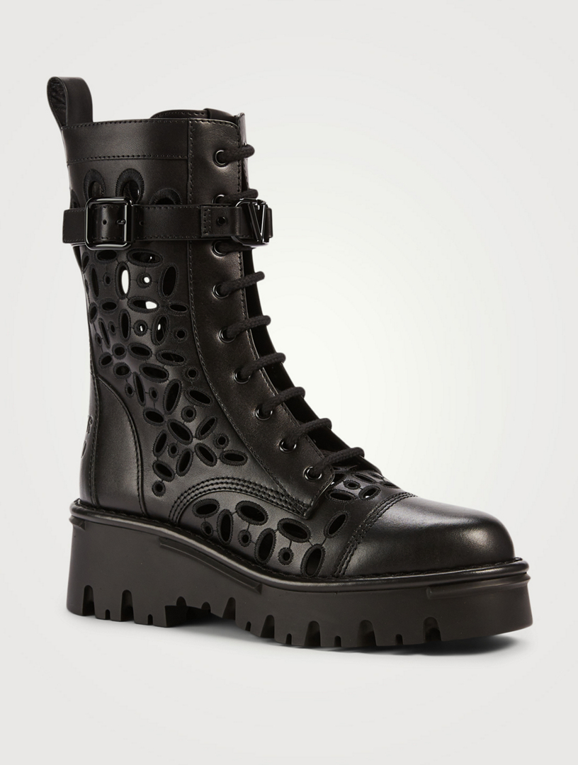 VALENTINO GARAVANI Atelier 08 San Gallo Edition Leather Combat Boots Women's Black