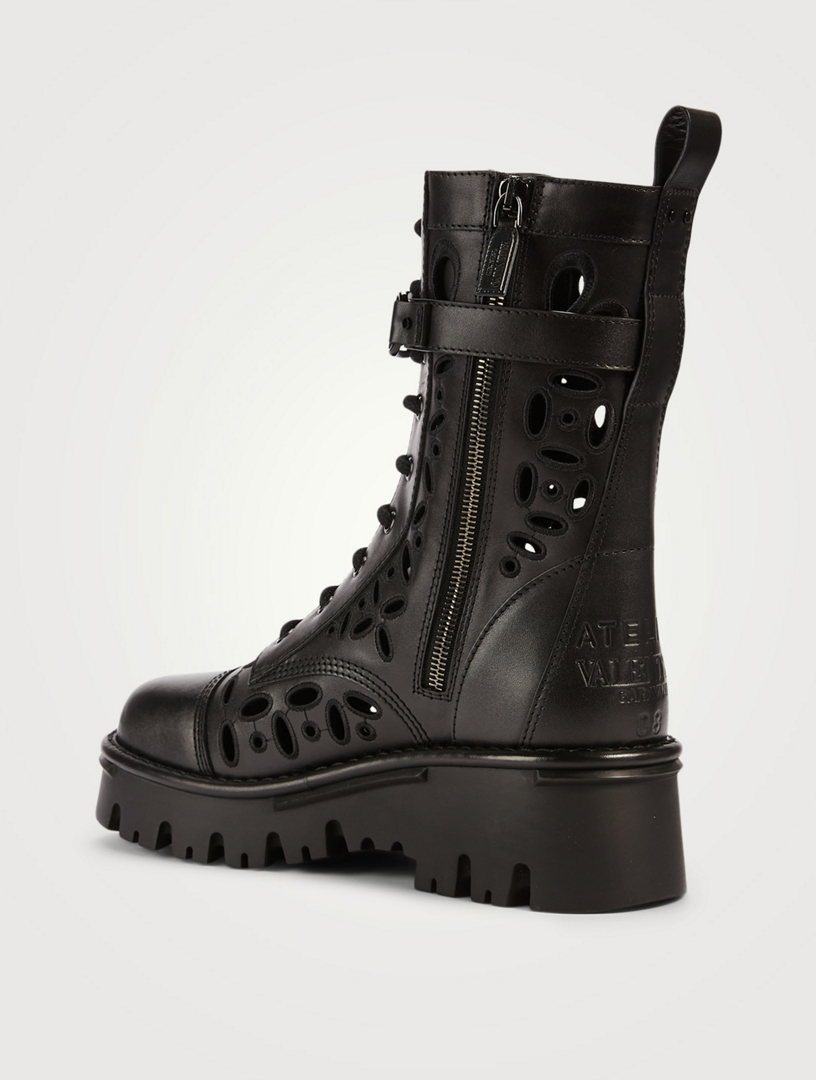 VALENTINO GARAVANI Atelier 08 San Gallo Edition Leather Combat Boots Women's Black