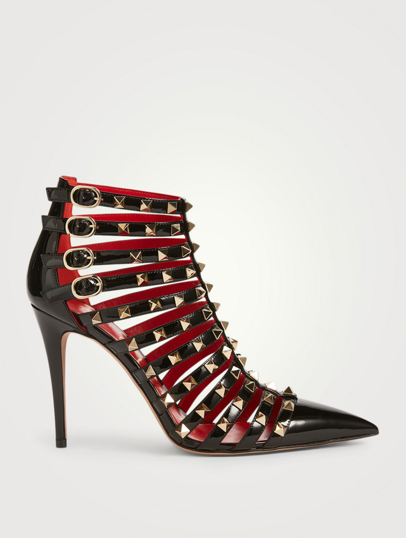 VALENTINO GARAVANI Rockstud Alcove Patent Leather Heeled Ankle Boots ...