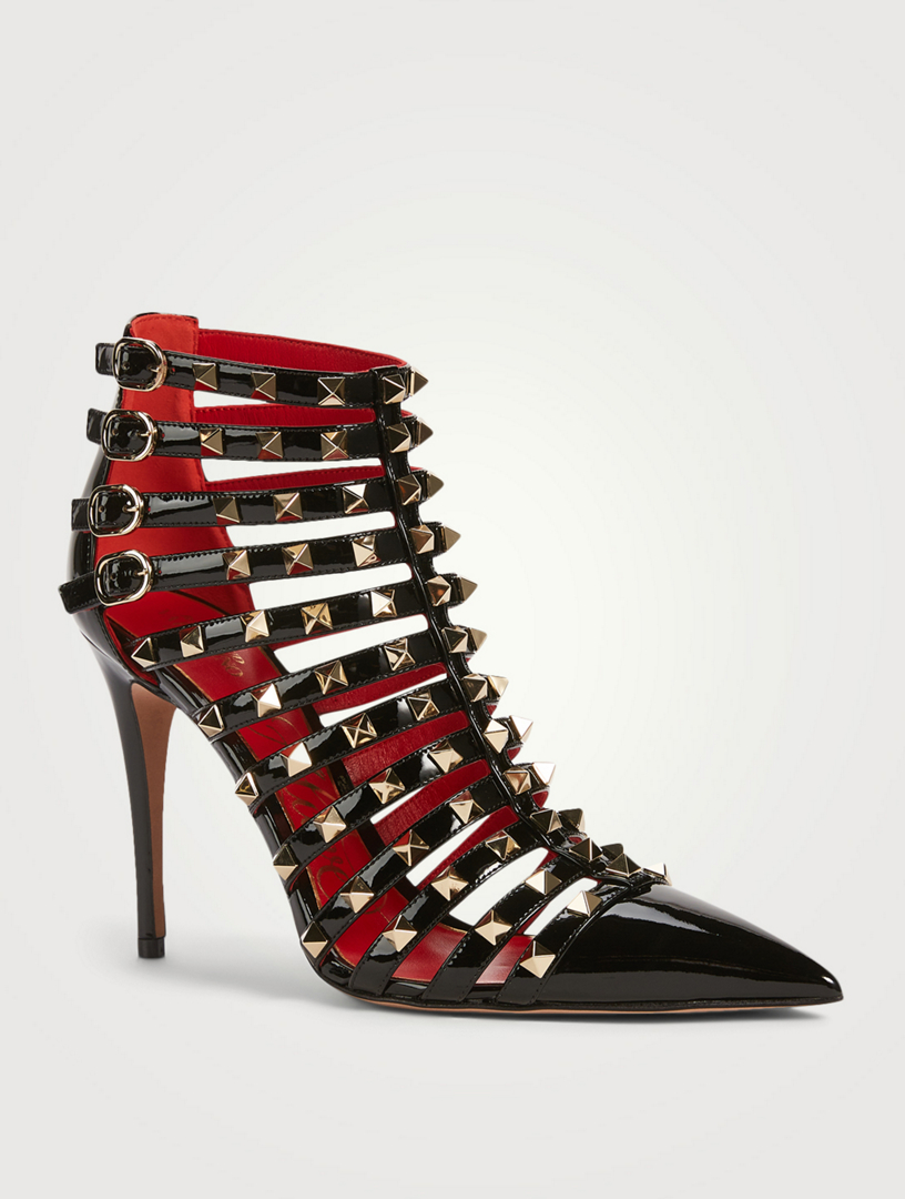 VALENTINO GARAVANI Rockstud Alcove Patent Leather Heeled Ankle Boots ...