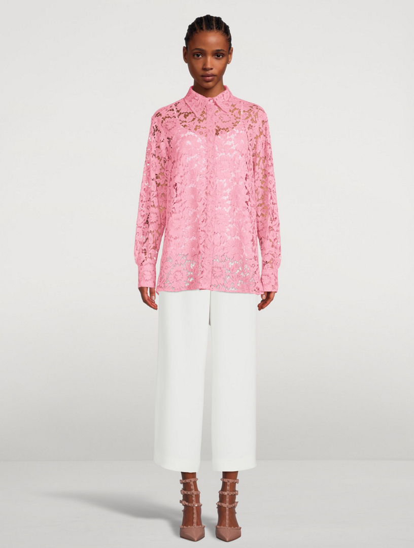 VALENTINO Heavy Lace Long-Sleeve Shirt Women's Pink