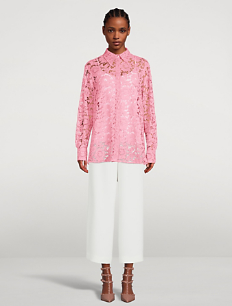 VALENTINO Heavy Lace Long-Sleeve Shirt Women's Pink
