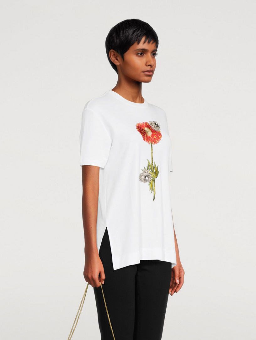 OSCAR DE LA RENTA Cotton T-Shirt With Embroidery Women's White