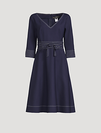 OSCAR DE LA RENTA Wool-Blend V-Neck A-Line Dress Women's Blue
