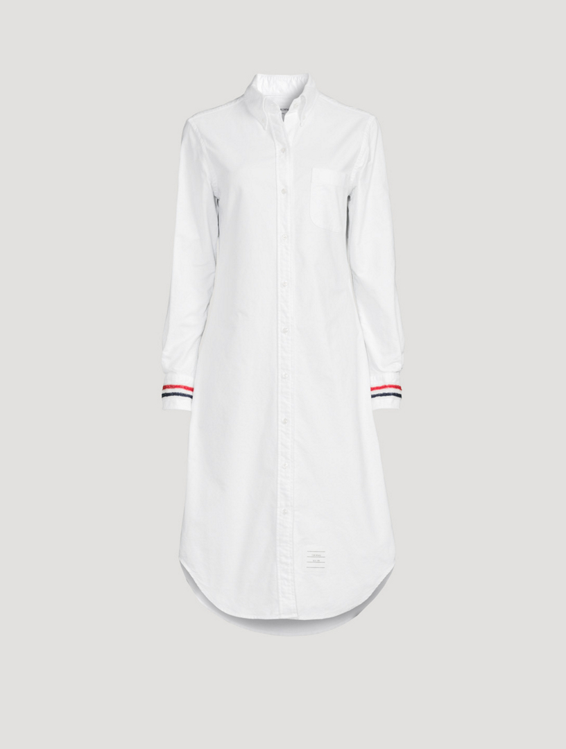 THOM BROWNE Oxford Midi Shirt Dress With Embroidered Cuffs Women's White