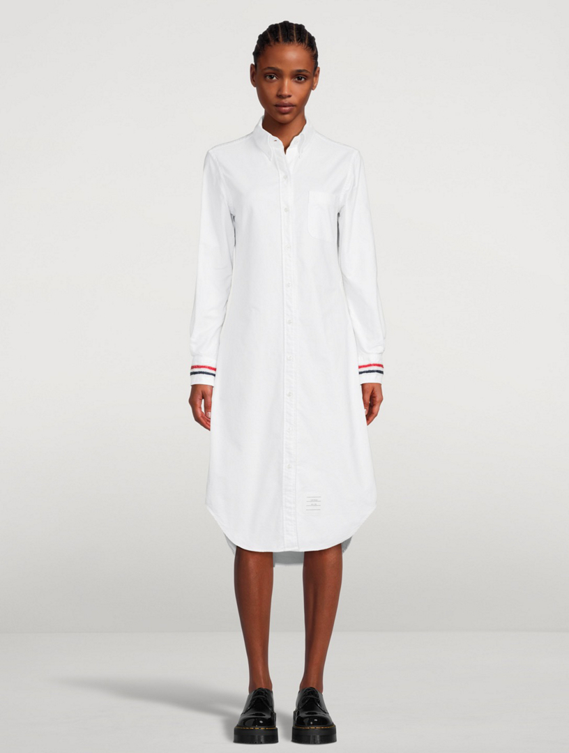 THOM BROWNE Oxford Midi Shirt Dress With Embroidered Cuffs Holt