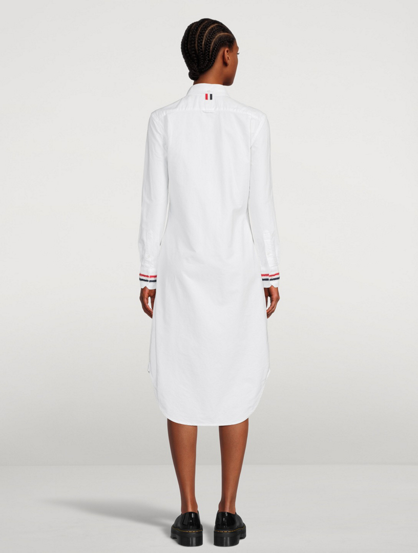 THOM BROWNE Oxford Midi Shirt Dress With Embroidered Cuffs Women's White