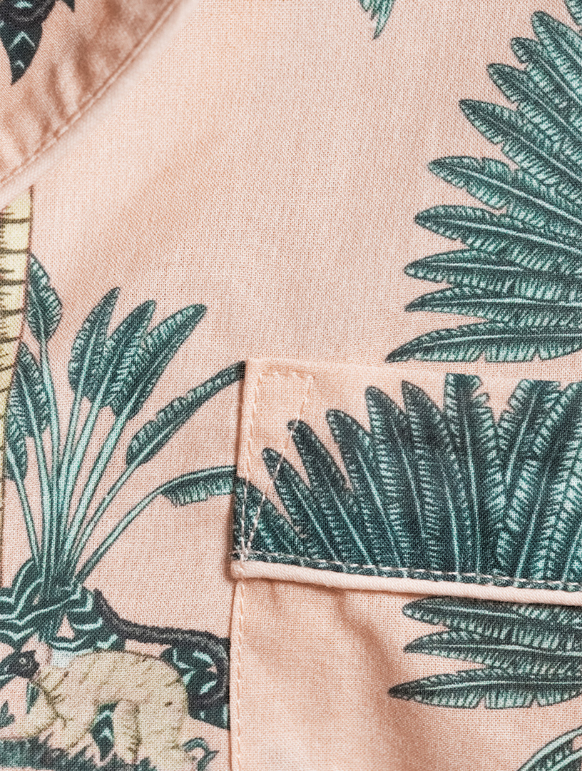 DESMOND & DEMPSEY Short Cotton Pyjama Set In Ravenala Print Women's Pink