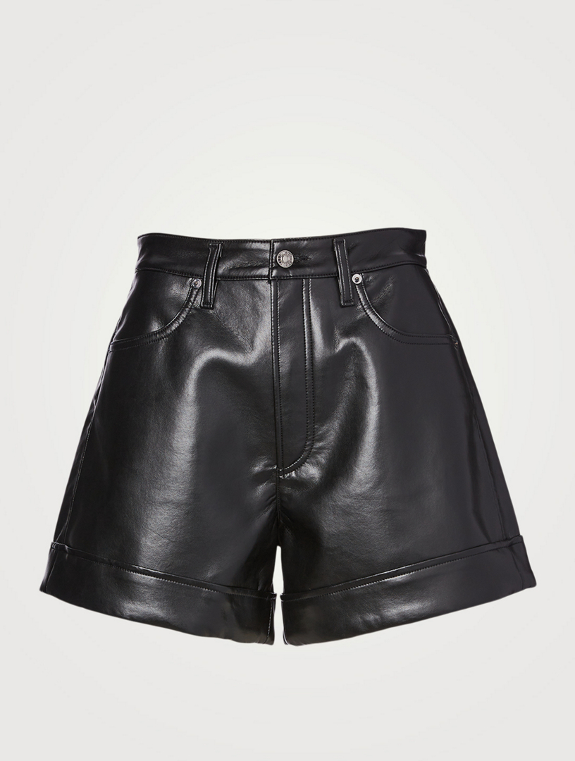AGOLDE Recycled Leather Angled-Hem Shorts | Holt Renfrew Canada
