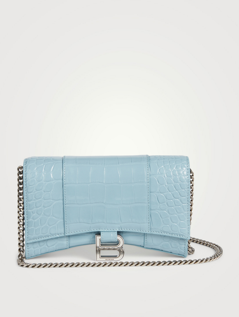 balenciaga hourglass chain leather wallet on chain