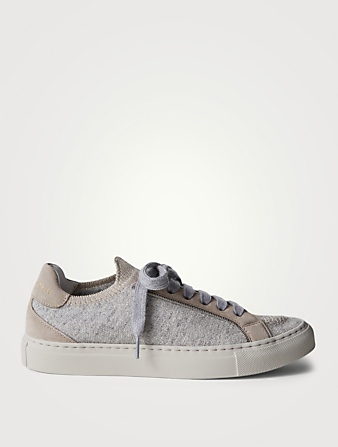 BRUNELLO CUCINELLI Sparkling Wool Knit And Suede Sneakers With Monili Trim  Grey
