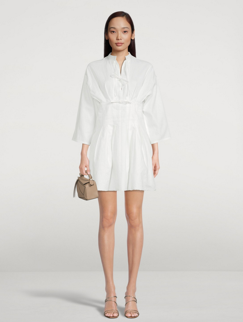 LOEWE Paula's Ibiza Linen And Cotton Tie Mini Dress Women's White