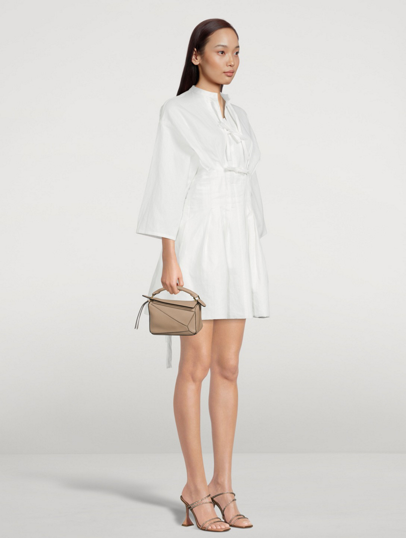 LOEWE Paula's Ibiza Linen And Cotton Tie Mini Dress Women's White